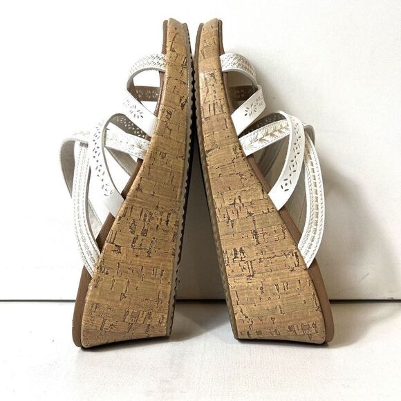 Skechers Cali Luxe Foam Wedge Cork Sandals Women's 11 Slip On White Faux Leather - Picture 5 of 10